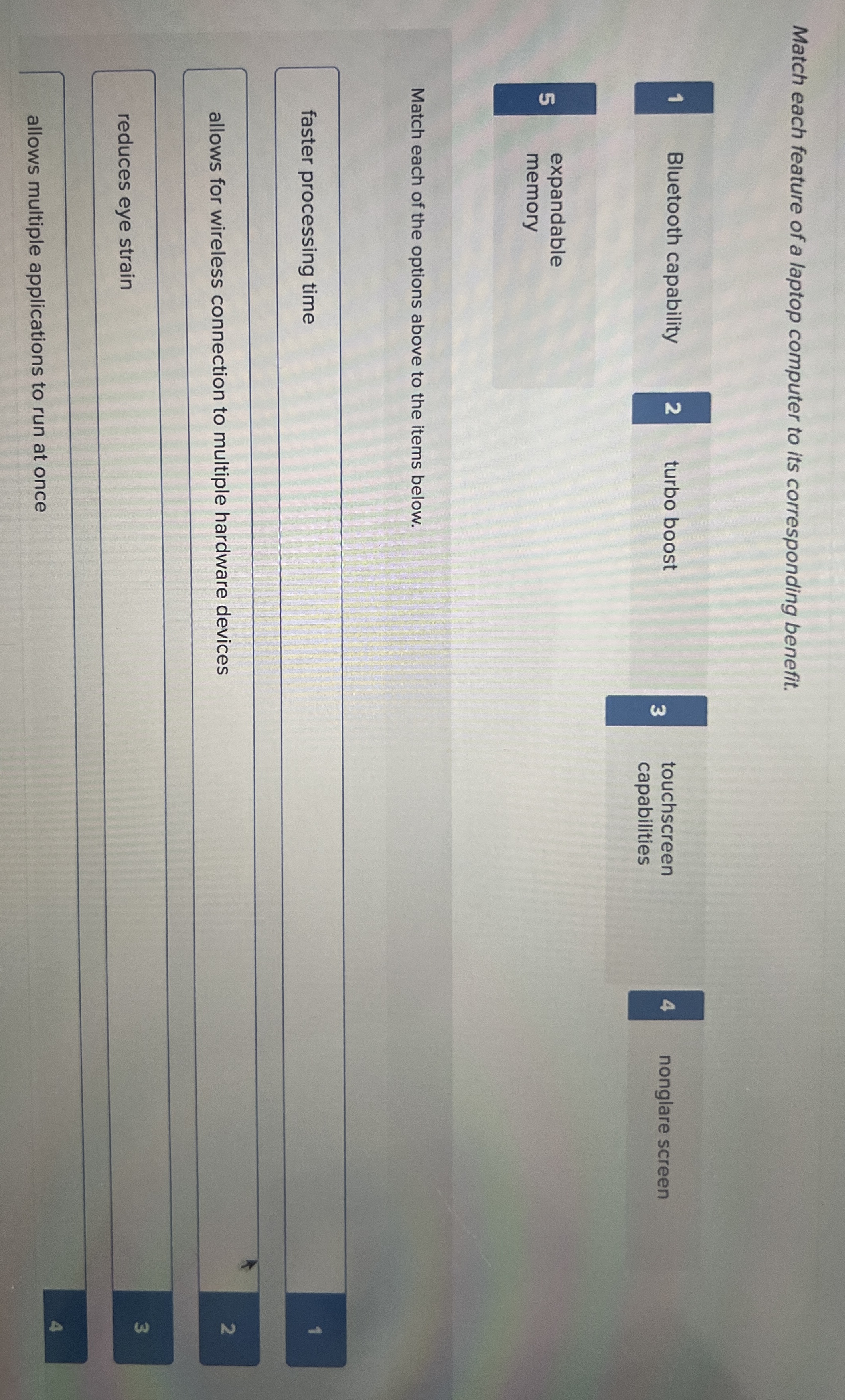 Solved Match each feature of a laptop computer to its
