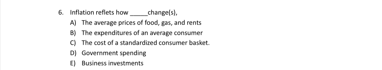 Solved Inflation reflets how shange(s),A) ﻿The average | Chegg.com