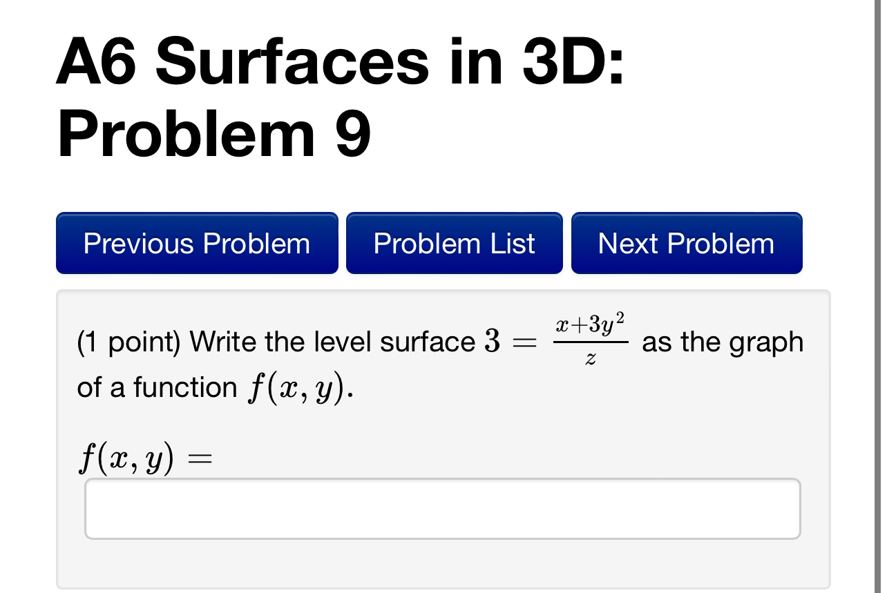 Solved A6 ﻿Surfaces in 3D: Problem 9(1 ﻿point) ﻿Write the | Chegg.com