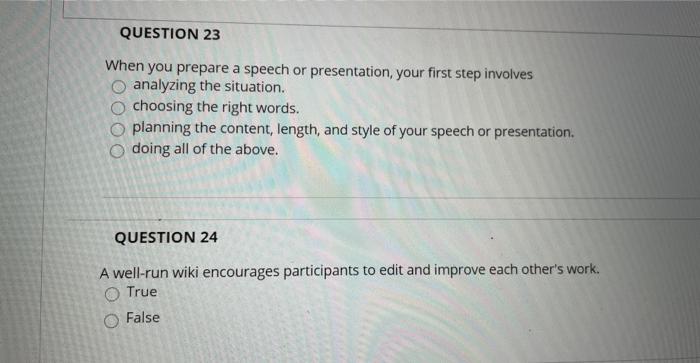 is the first step in preparing a speech or presentation