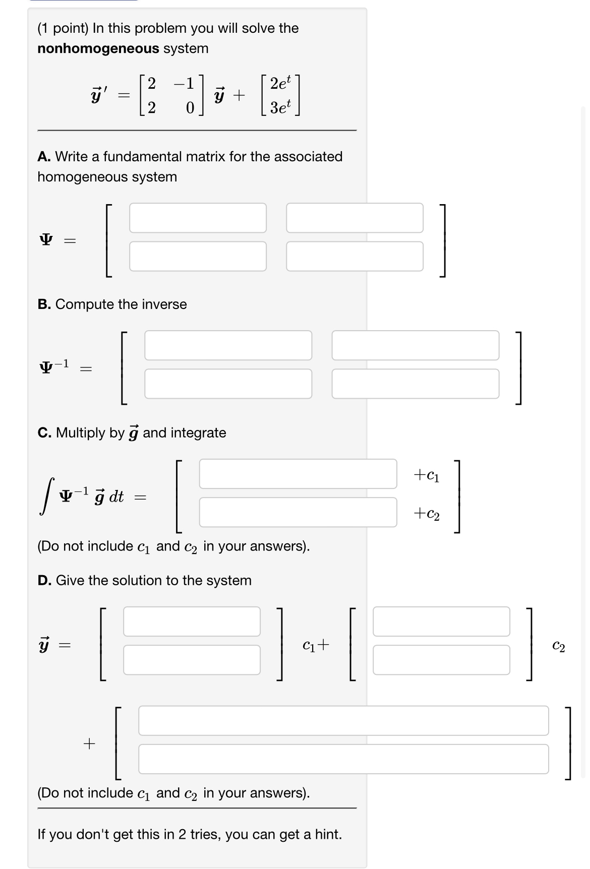 Solved (1 ﻿point) ﻿In this problem you will solve the | Chegg.com