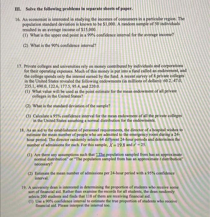 Solved III. Solve the following problems in separate sheets | Chegg.com