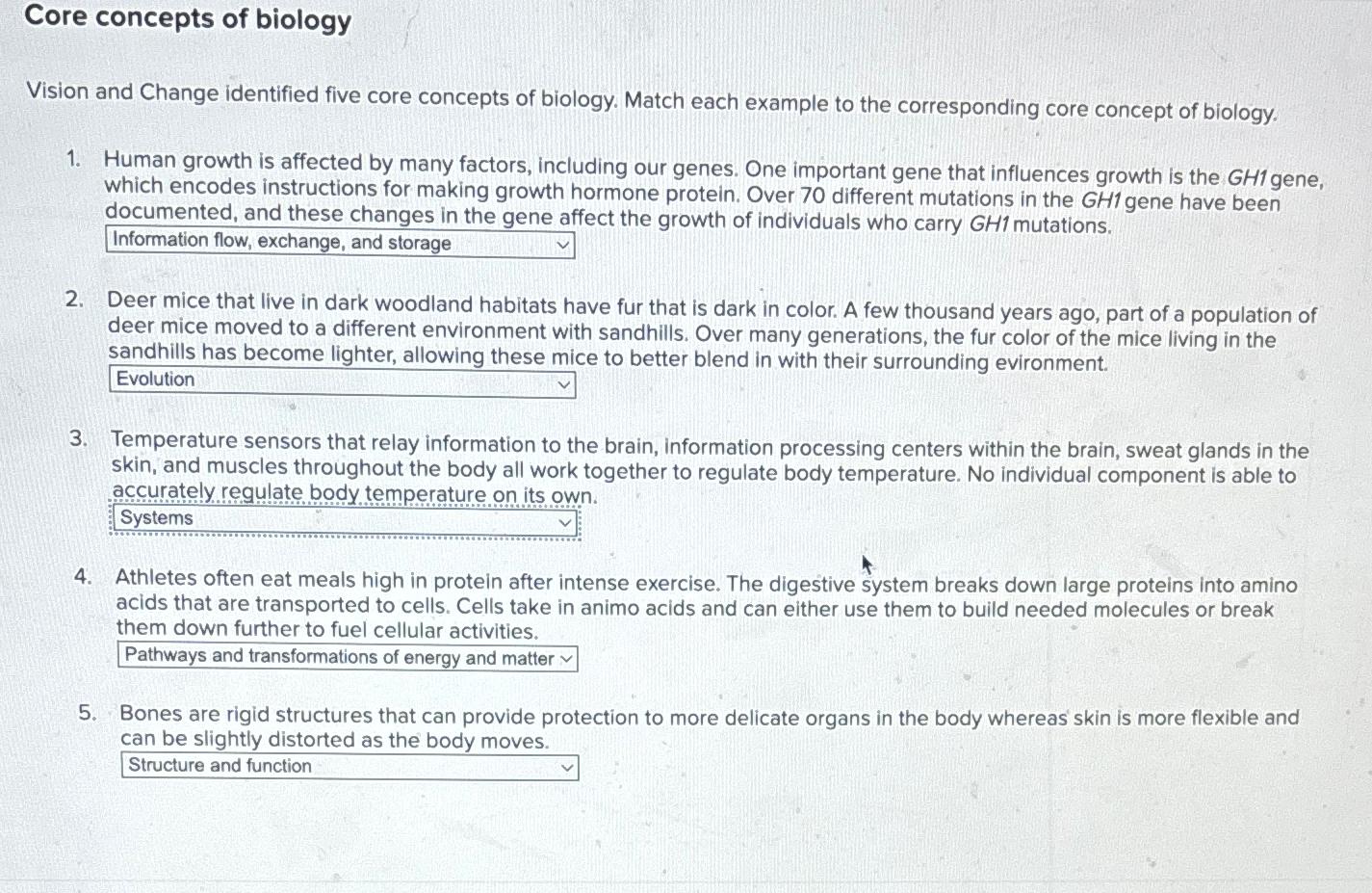Solved Core concepts of biologyVision and Change identified | Chegg.com