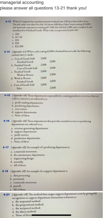 Solved managerial accounting please answer all questions | Chegg.com