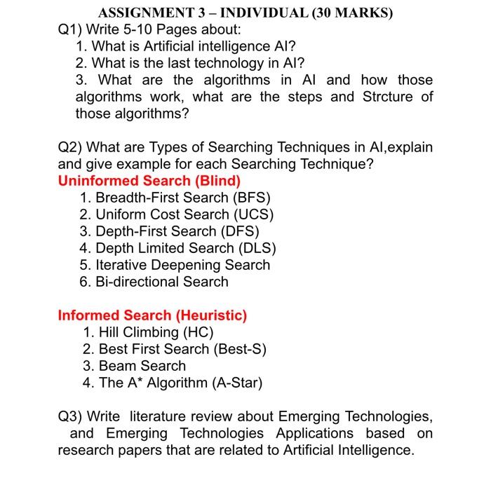 Solved ASSIGNMENT 3 - INDIVIDUAL (30 MARKS) Q1) Write 5-10 | Chegg.com