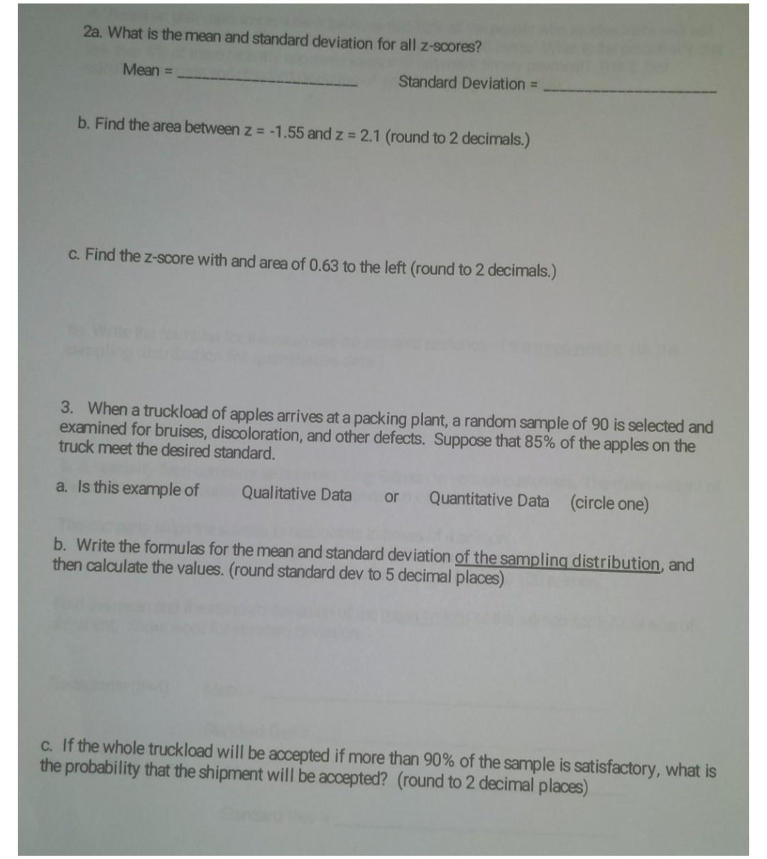 Solved 2a. What is the mean and standard deviation for all | Chegg.com