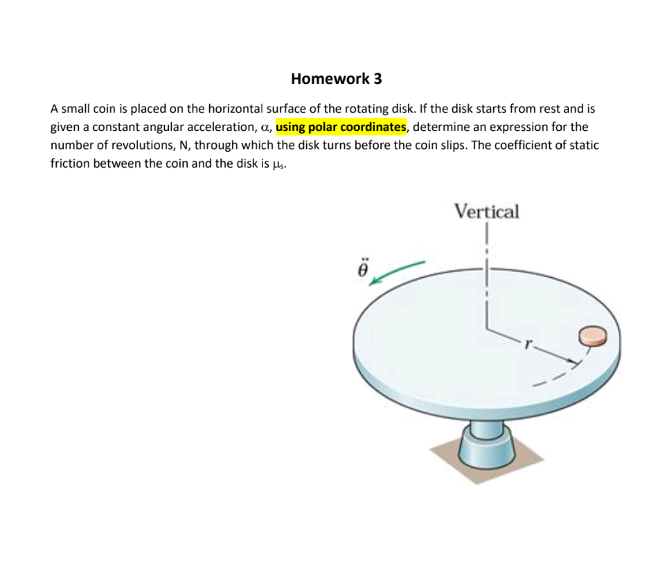 Solved Homework 3A small coin is placed on the horizontal | Chegg.com