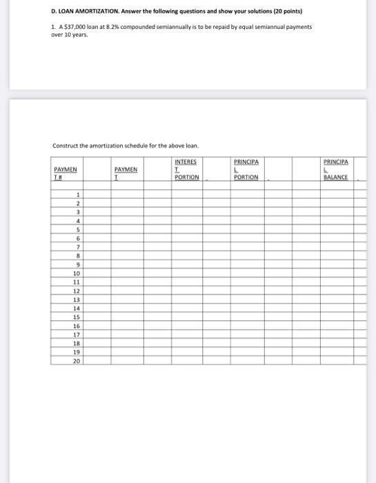 Solved D. LOAN AMORTIZATION. Answer the following questions