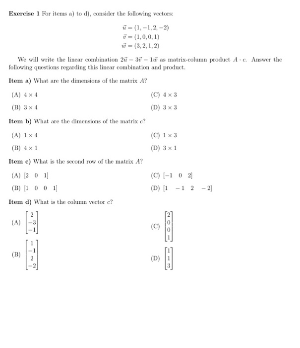 Solved Exercise 1 For items a) to d), consider the following | Chegg.com