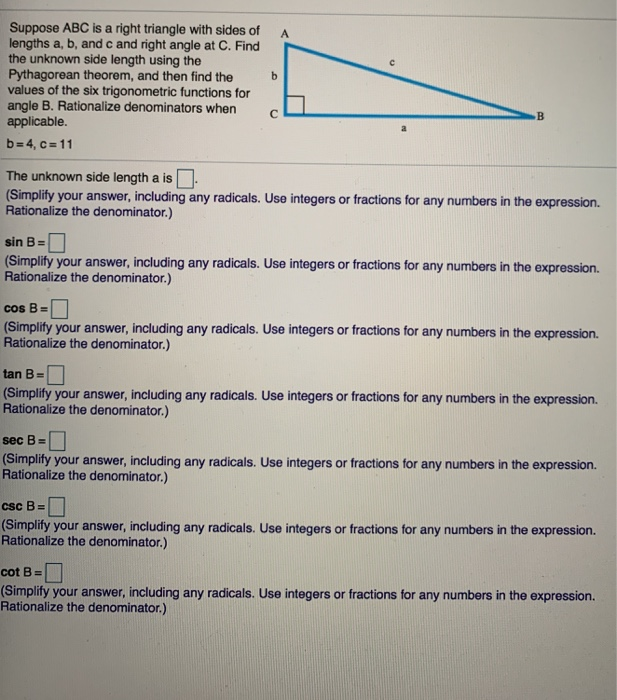 Solved A c b Suppose ABC is a right triangle with sides of Chegg