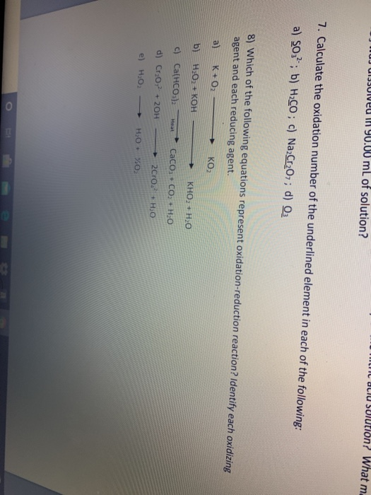 Solved Calculate The Oixidation Number Of The Underlined Chegg