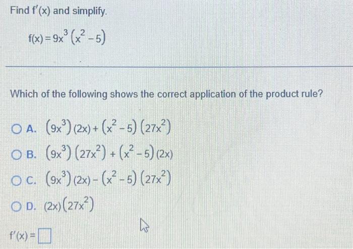 Solved Find F′x And Simplify Fx9x3x2−5 Which Of The 2323