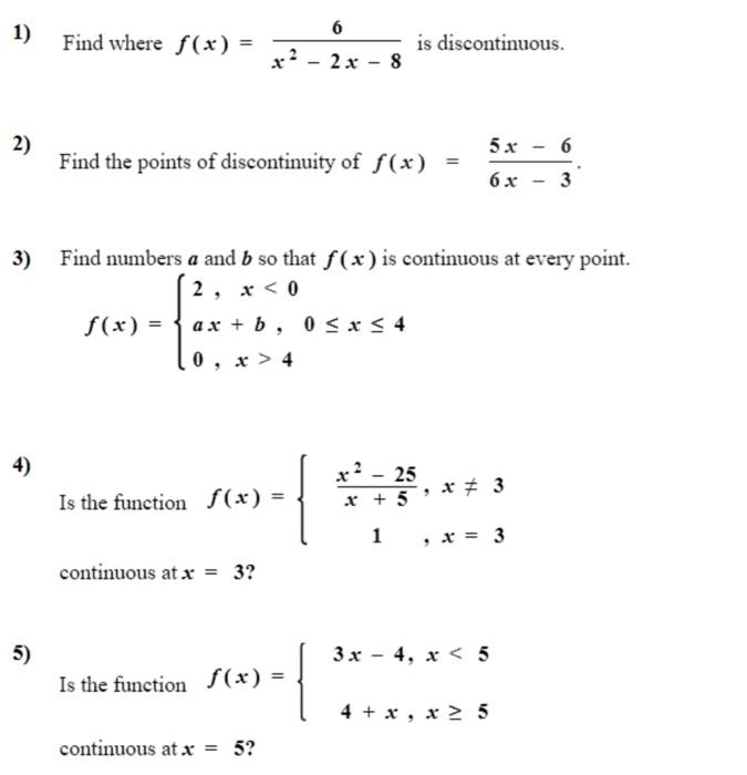 Solved 1 Find Where F X X2−2x−86 Is Discontinuous 2 Find