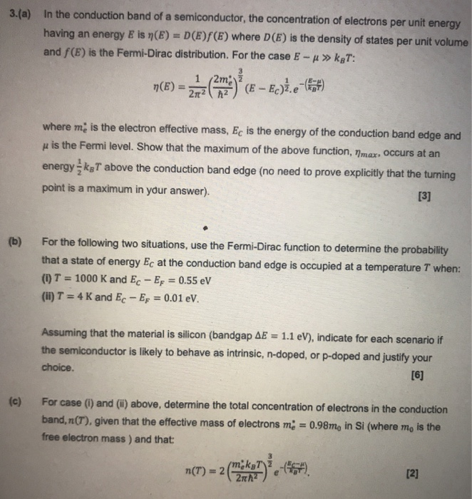 Solved 3.(a) In the conduction band of a semiconductor, the | Chegg.com