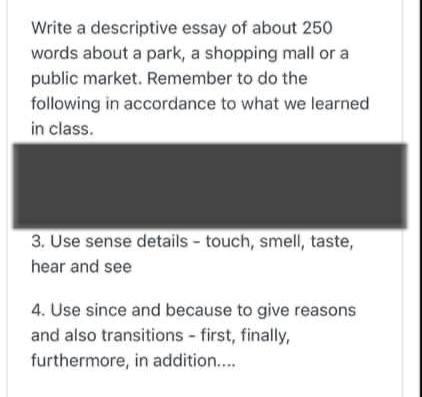 Write A Descriptive Essay Of About 250 Words About A Chegg 