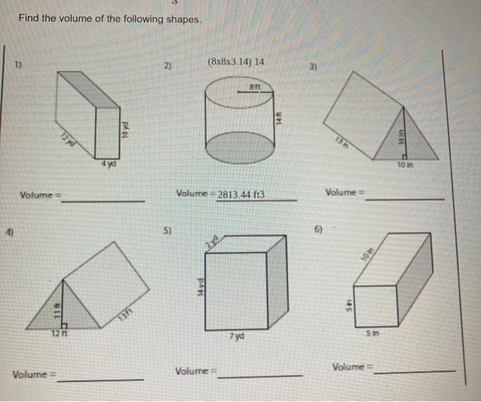 Solved Find the volume of the following shapes. 1) 2) | Chegg.com