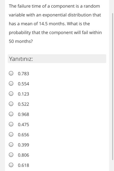 Solved The failure time of a component is a random variable | Chegg.com