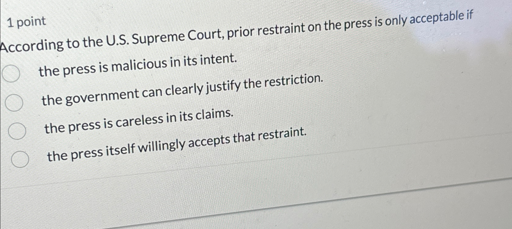 Solved 1 ﻿pointAccording to the U S ﻿Supreme Court prior Chegg com