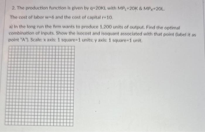 Solved 2. The production function is given by q=20KL with | Chegg.com
