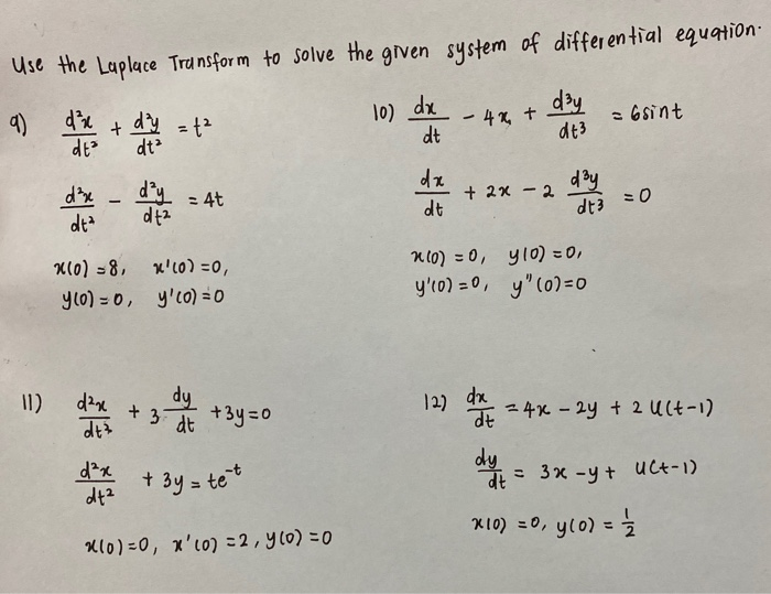 Solved Use the Laplace Transform to solve the given system | Chegg.com