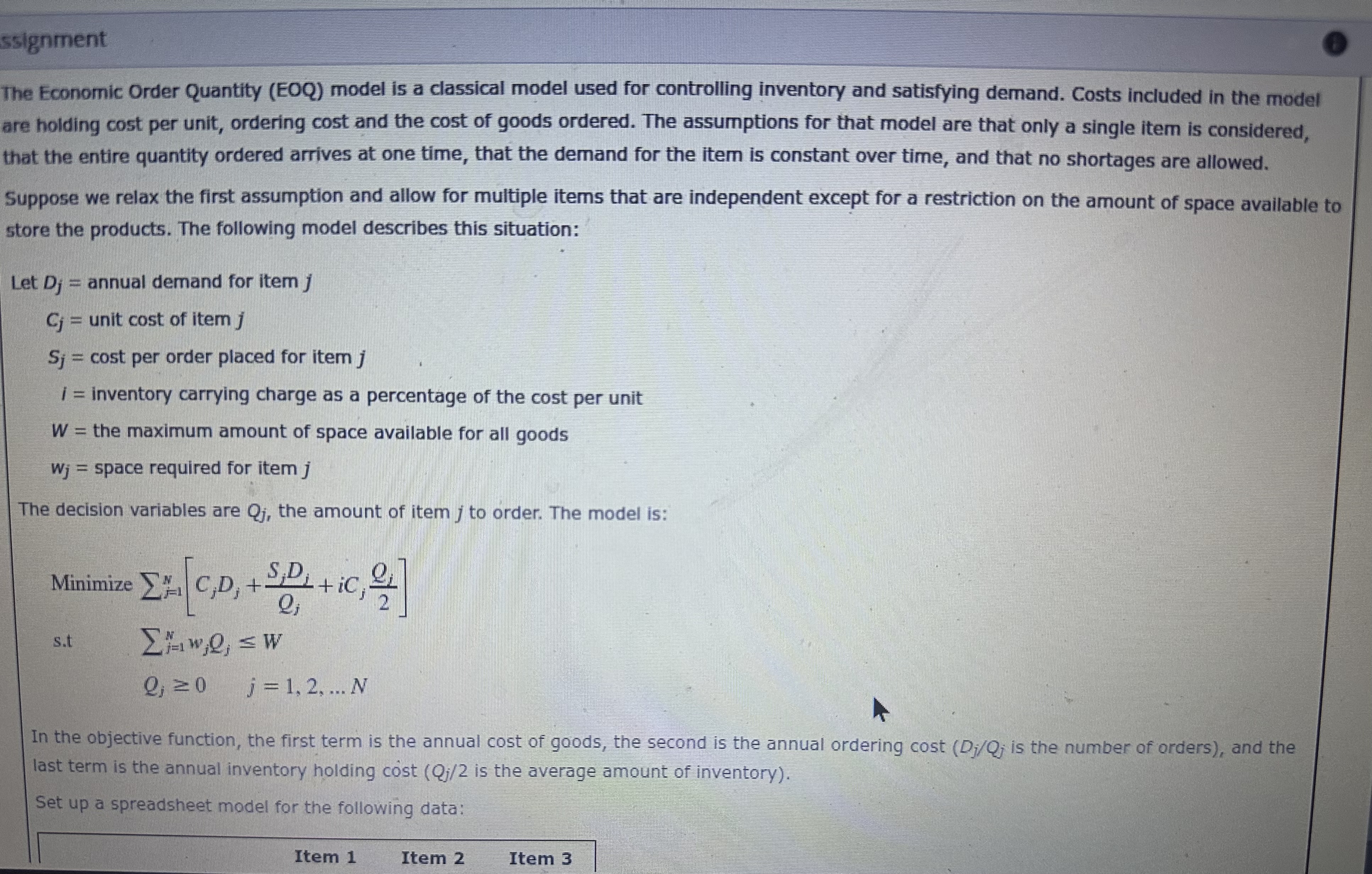 Solved ssignmentThe Economic Order Quantity (EOQ) ﻿model is | Chegg.com