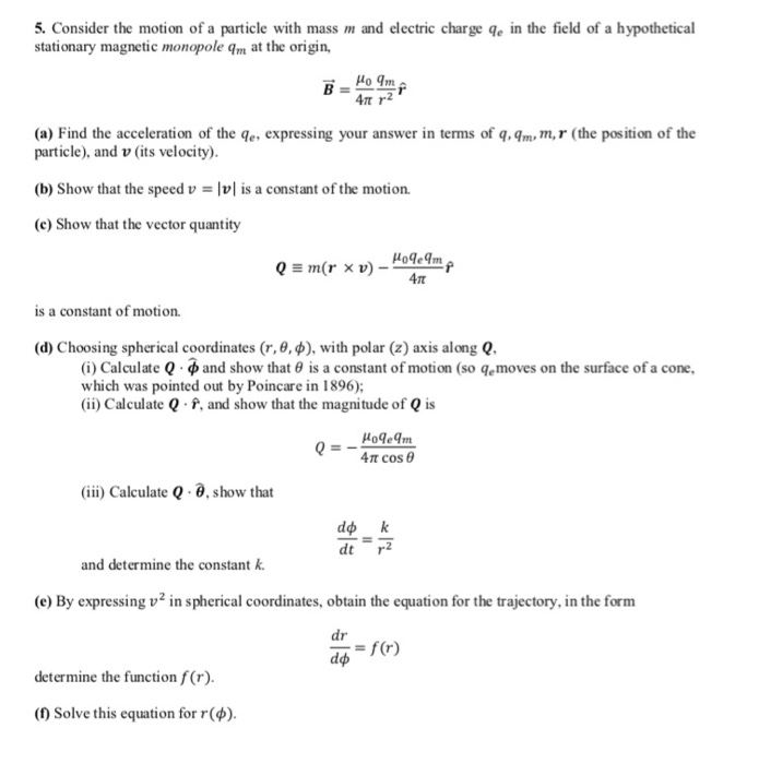 Solved 5. Consider the motion of a particle with mass m and | Chegg.com