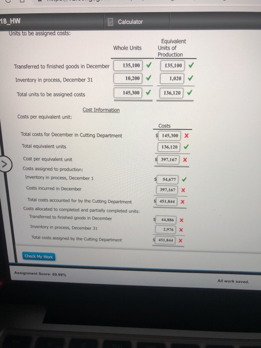 Solved Cost Of Production Report Average Cost Method Use 8107