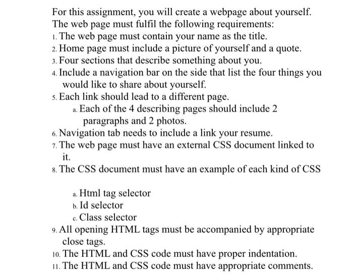 Solved For this assignment, you will create a webpage about | Chegg.com