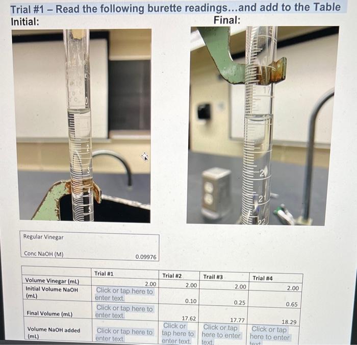 Solved Trial 1 Read the following burette