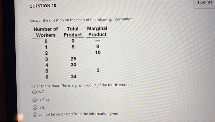 Solved QUESTION 10 1 points Answer the question on the basis | Chegg.com
