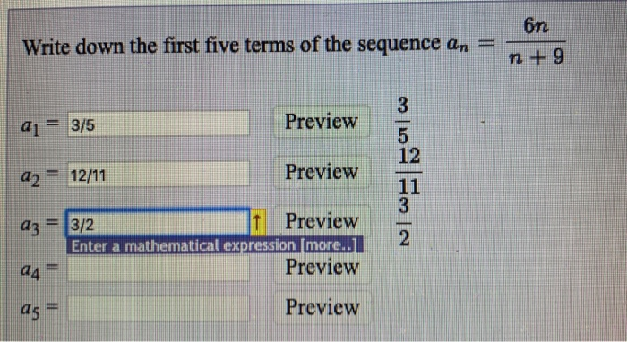 Solved бm Write down the first five terms of the sequence on | Chegg.com