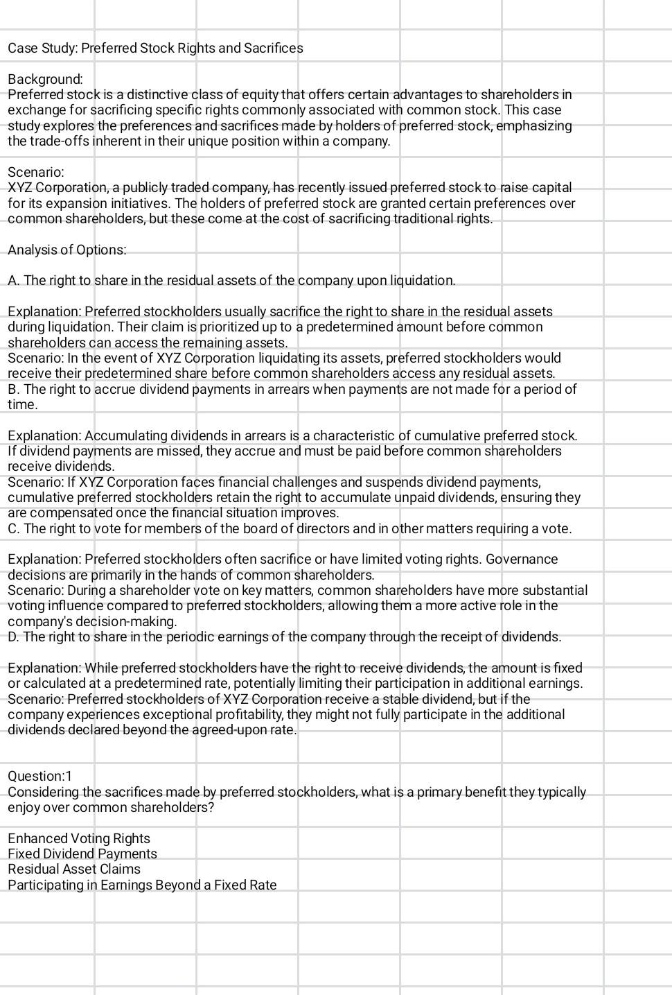 Solved Case Study: Preferred Stock Rights and Sacrifices | Chegg.com