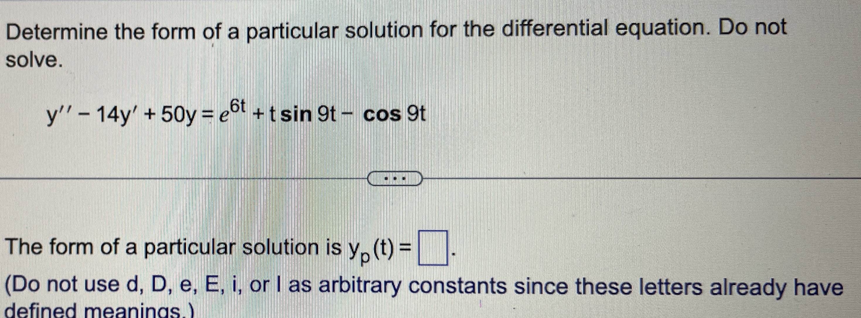 Solved Determine the form of a particular solution for the | Chegg.com