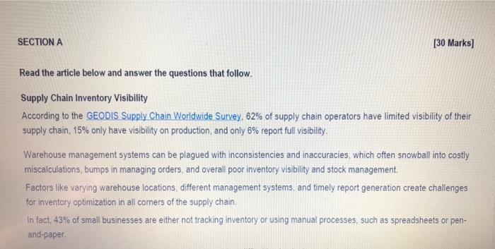 Solved SECTION A [30 Marks] Read the article below and | Chegg.com