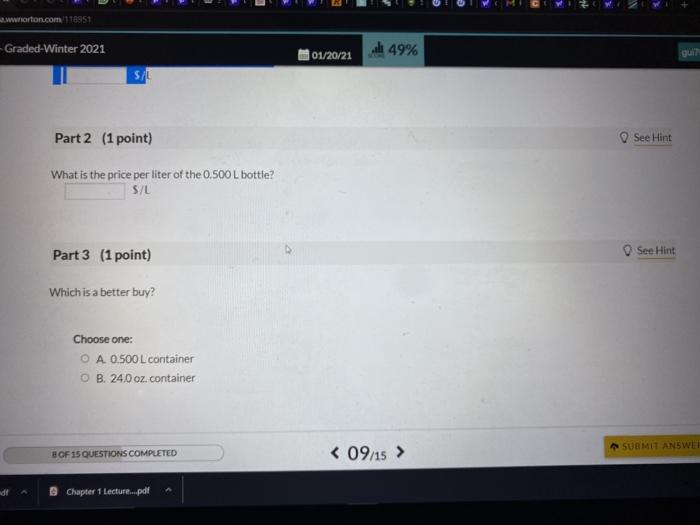 Solved See page 21 09 Question 3 points) The price of a | Chegg.com