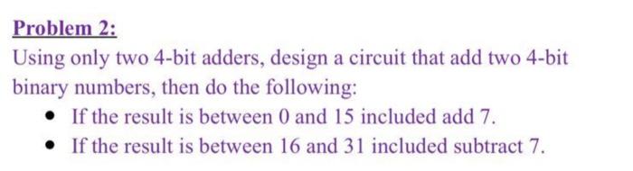 Solved Problem 2: Using only two 4-bit adders, design a | Chegg.com