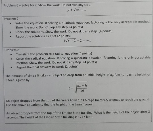 Solved Problem 6-Solve for x. Show the work. Do not skip any | Chegg.com