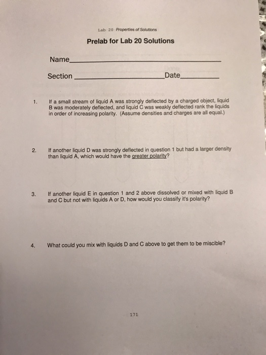 Solved Lab 20 Properties of Solutions Prelab for Lab 20