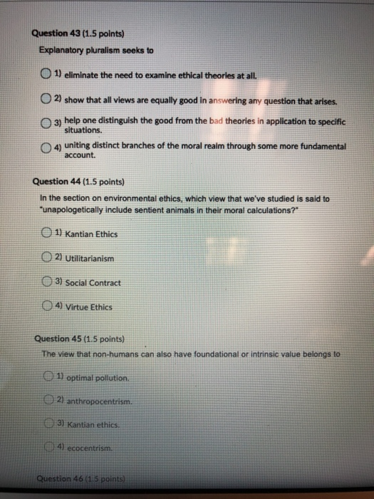 Solved Question 43 (1.5 Points) Explanatory Pluralism Seeks | Chegg.com