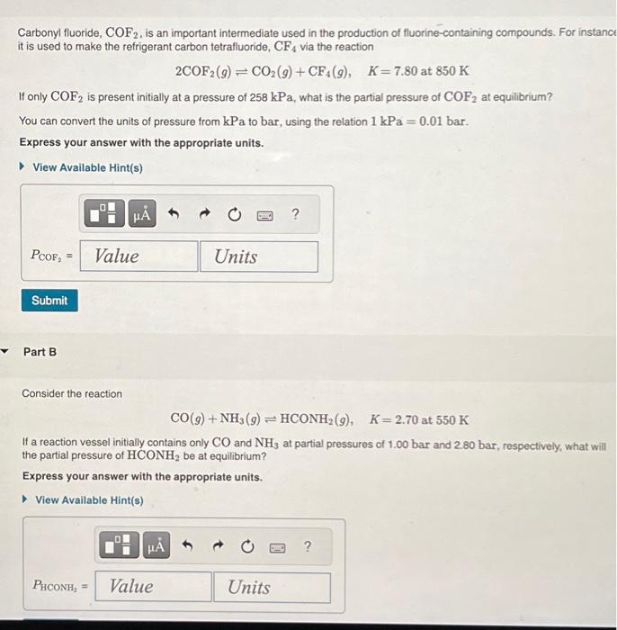 Solved Carbonyl Fluoride, COF2, Is An Important Intermediate | Chegg.com