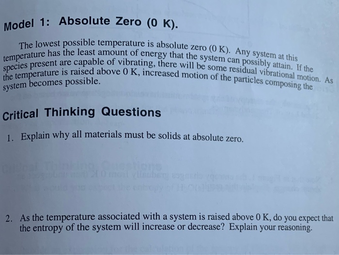 Solved Model 1: Absolute Zero (0 K). The lowest possible | Chegg.com
