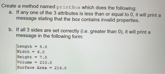 Solved Create a method named printBox which does the | Chegg.com
