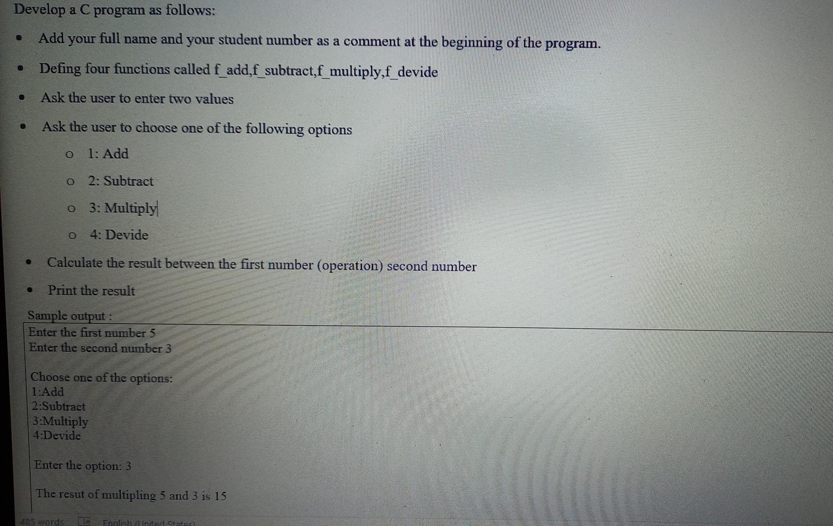 Solved Develop a C program as follows: Add your full name | Chegg.com