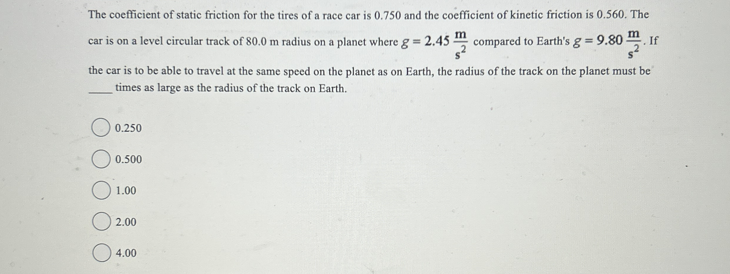 Solved The coefficient of static friction for the tires of a | Chegg.com