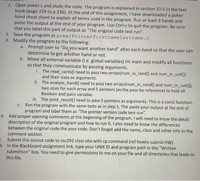 1. Open poker.c and study the code. The program is | Chegg.com