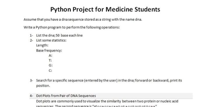 Solved Python Project for Medicine Students Assume that you | Chegg.com