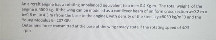 Solved An aircraft engine has a rotating unbalanced | Chegg.com