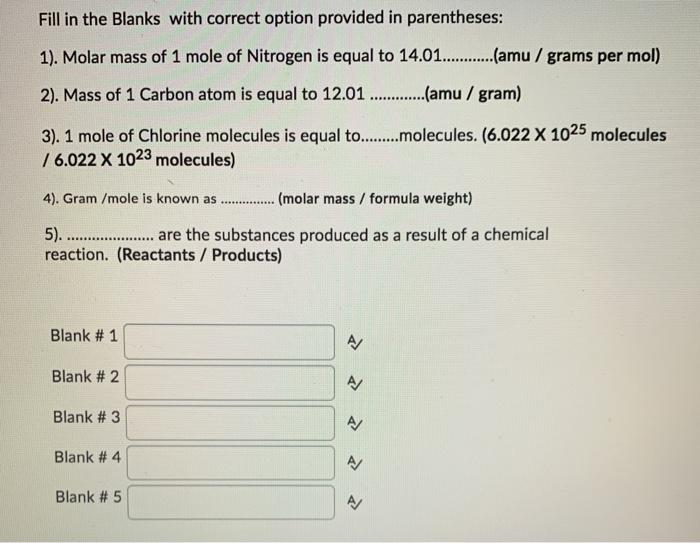 Solved Fill In The Blanks With Correct Option Provided In Chegg Com