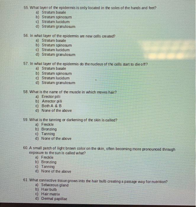 Solved INTEGUMENTARY SYSTEM MULTIPLE CHOICE 52 What Is The Chegg