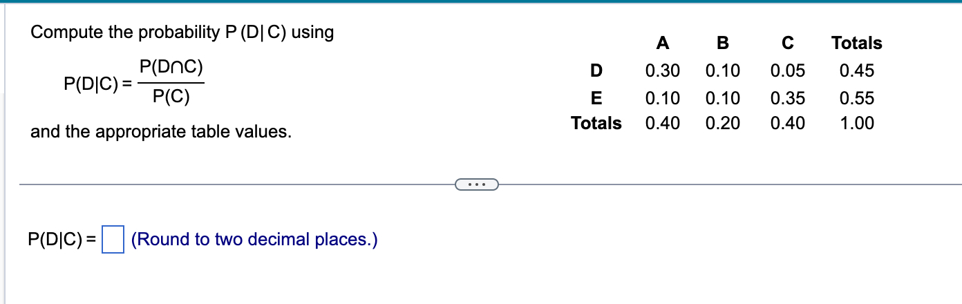 Solved Compute the probability P(D|C) | Chegg.com